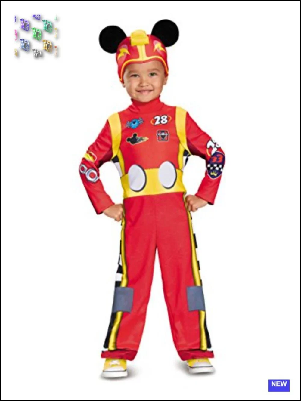 Toddler Boys Mickey Mouse Roadster Racer Costume Jumpsuit with Headpiece